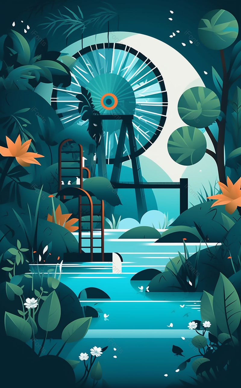 立夏小满水车池塘手绘小清新插画,插画/手绘图,插画/手绘图库,插画/手绘图下载,插画/手绘